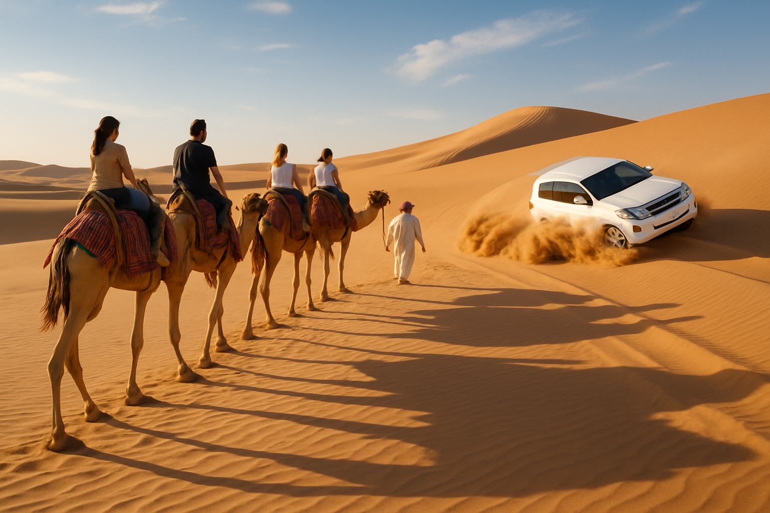 Desert safari adventure with camel rides and dune bashing