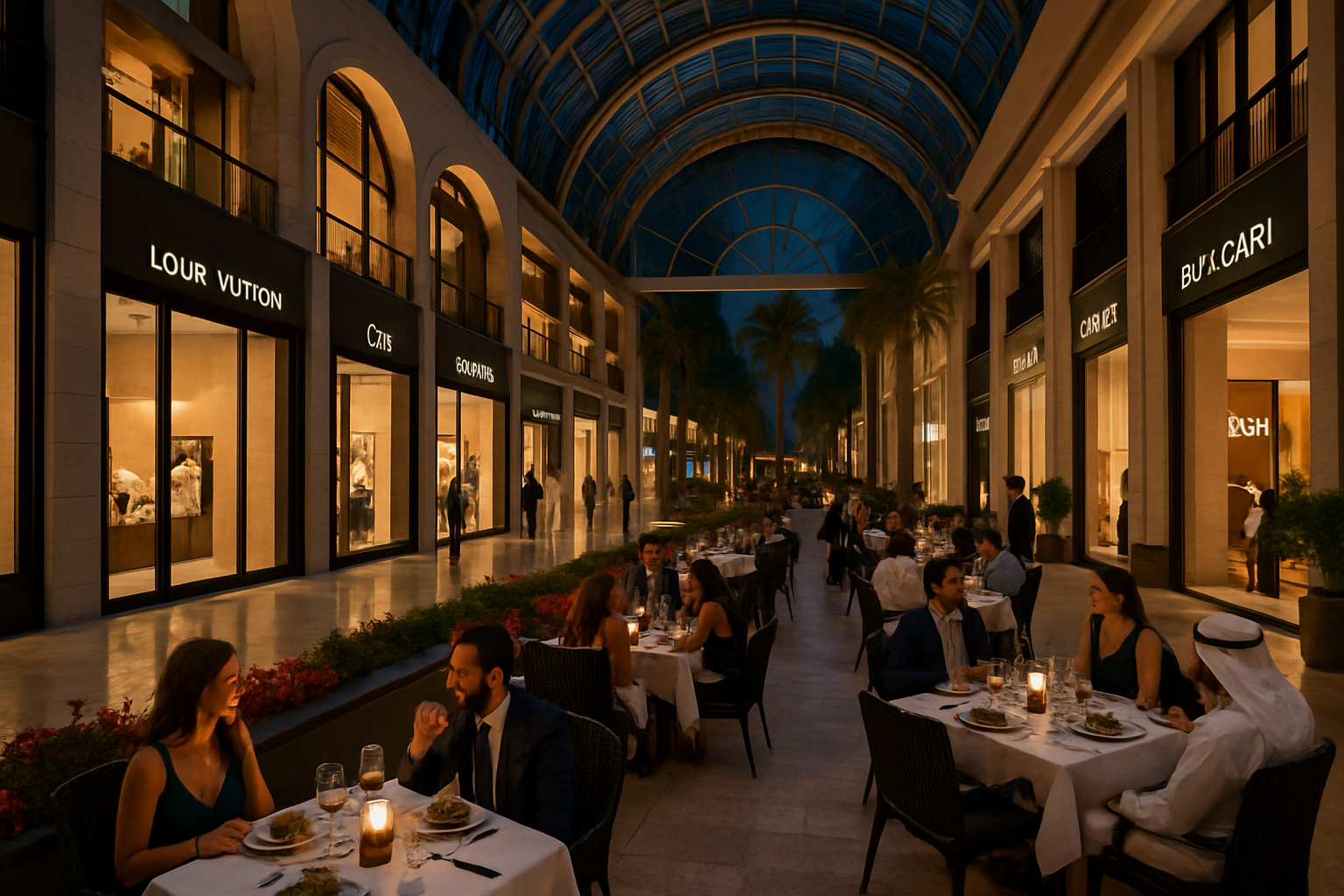 Luxury shopping mall and fine dining in Dubai